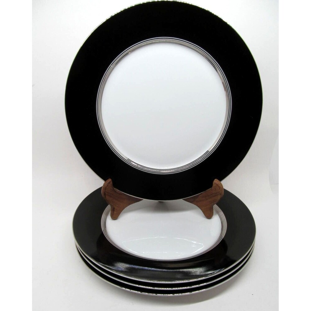 Luxe Everyday Hotel Collection  Black Platinum Trim 11" Dinner Plates Set of 4